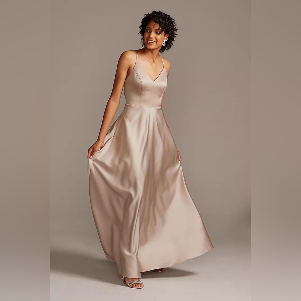 Spaghetti Strap Satin A-Line Long Dress